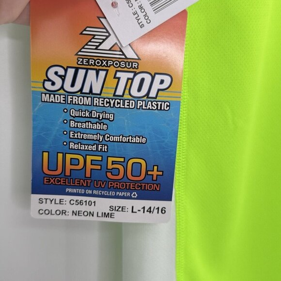NWT ZeroXposur Boys Rash Guard Swim Shirt NWT UPF 50 Neon Size L 14/16 - Picture 7 of 9